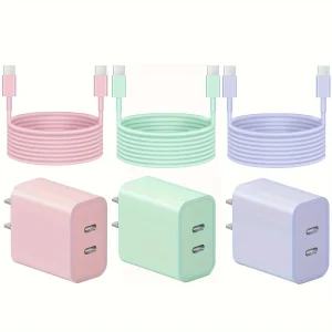 Dual Port 20W Fast Charger Block，USB C Dual Port Power Adapter With 6.6FT Type C Cable For IPhone16 15 Series, IPad, Samsung