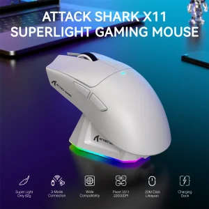ATTACK SHARK X11 Lightweight Wireless Gaming Mouse with RGB Backlight